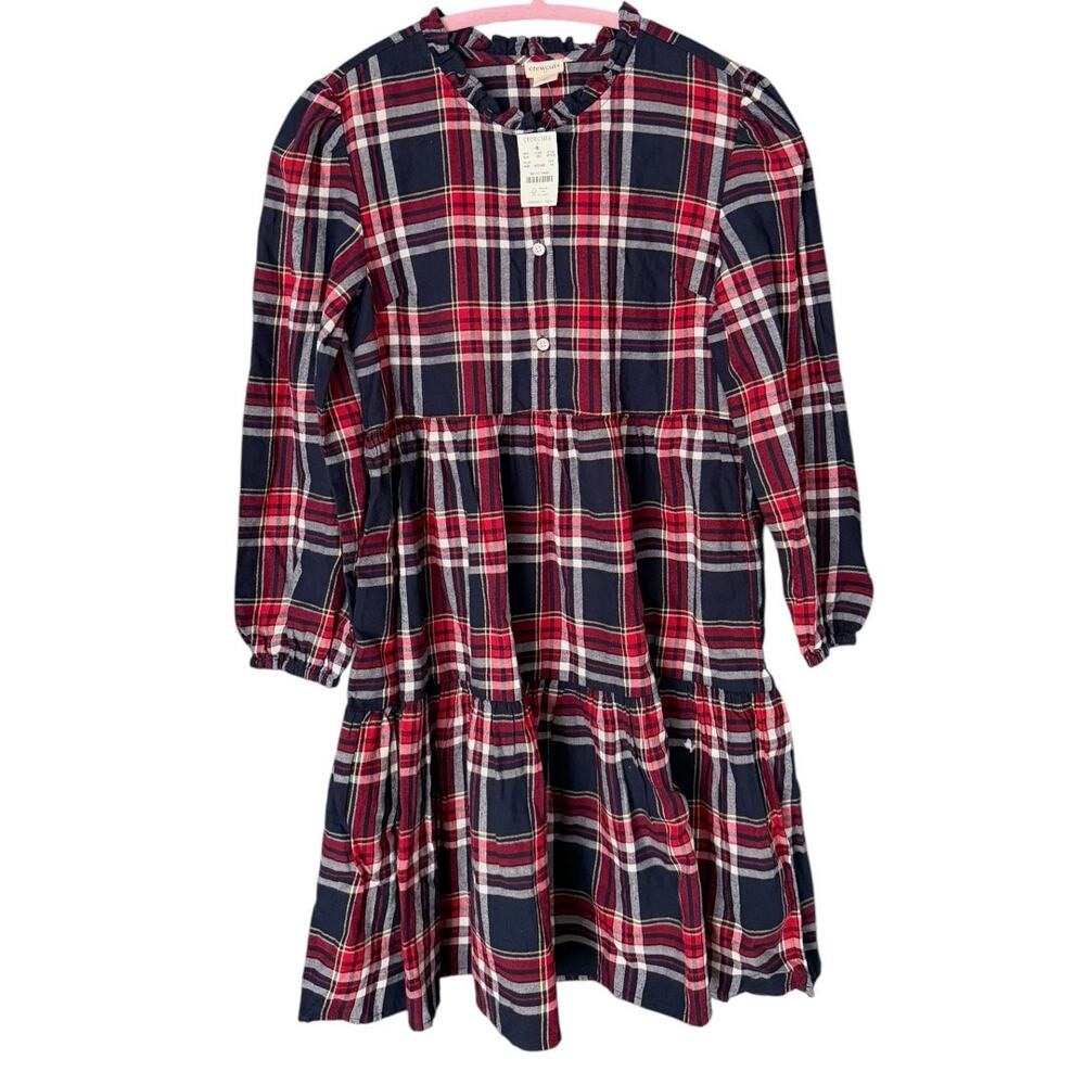 Crewcuts J. Crew Tiered Flannel Dress Girl’s 14 Cotton Plaid Red Blue NEW
